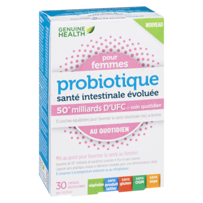 santé intestinale évoluée probiotique pour femmes, soin quotidien, 50 milliards d'UFC, 15 souches multiples, capsules végétaliennes à libération retardée