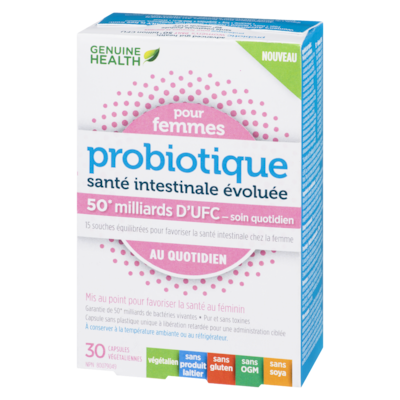 santé intestinale évoluée probiotique pour femmes, soin quotidien, 50 milliards d'UFC, 15 souches multiples, capsules végétaliennes à libération retardée