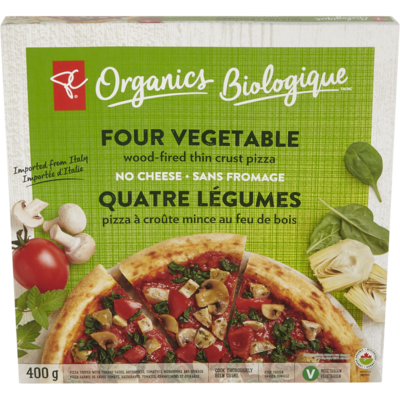 PC Organics Four Vegetable Pizza 400 g, $2.50/100g