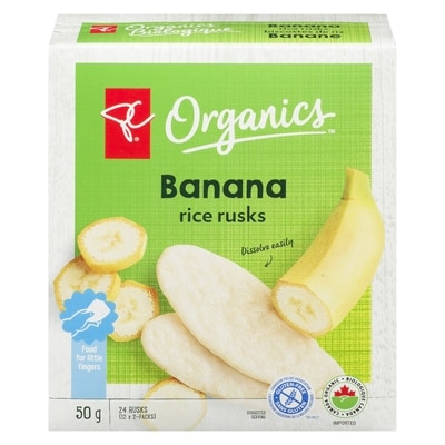 PC Organics Banana Rice Rusks 50 g, $5.00/100g