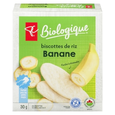 PC Biologique Biscottes de riz banane 50 g, 5,00 $/100g