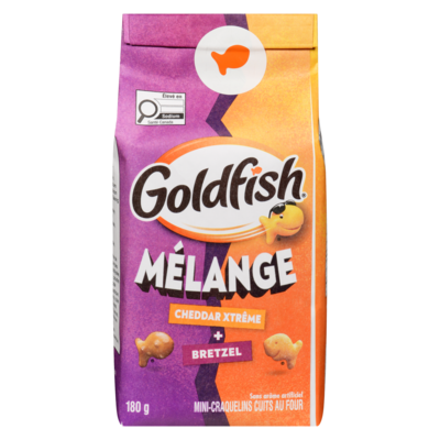 Pepperidge Farm Goldfish Mini-Craquelins Cuits au Four Mélange Cheddar Extrême + Bretzels 180 g, 1,39 $/100g