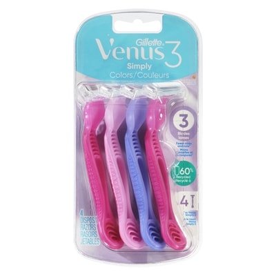 Gillette Simply 3 Colors Disposable Razors, 4 Count 4 ea, $2.50/1ea