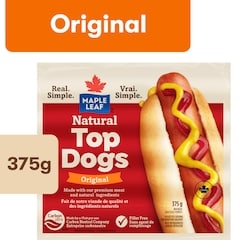 Maple Leaf Saucisses fumées originales Natural Top DogsMC 375 g, 2,13 $/100g