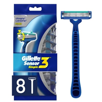 Gillette Sensor3 Simple Men'S Disposable Razors, 8 Ct 8 ea, $1.69/1ea