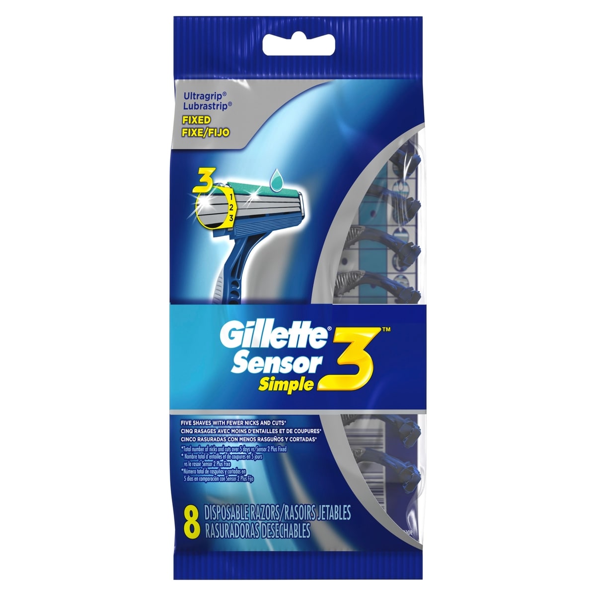 Gillette Rasoirs jetables pour hommes Sensor3 Simple, 8 unités 8 ea, 1,13 $/1ch