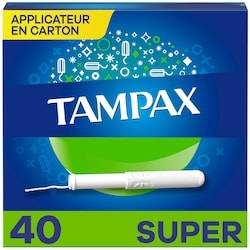 Tampax Tampons avec applicateur en carton, degré d’absorption super, embout facile à saisir, jupette anti-fuites LeakGuard, non parfumés, 40 tampons 40 ea, 0,29 $/1ch