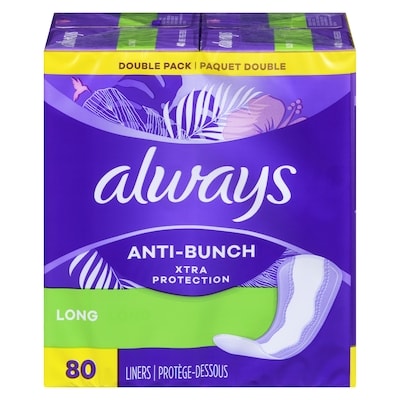 Always Anti-Bunch Xtra Protection Daily Liners, Long Length, Unscented, 80 Count 80 ea, $0.14/1ea