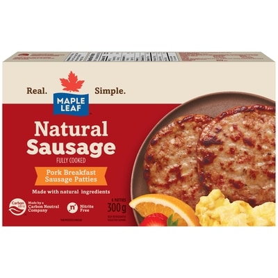 Maple Leaf Fully Cooked Natural Pork Breakfast Sausage Patties 300 g, $3.16/100g