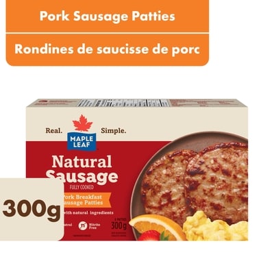 Maple Leaf Rondines de saucisse de porc à déjeuner naturelles, entièrement cuites 300 g, 3,33 $/100g