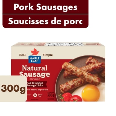 Maple Leaf Natural Pork Breakfast Sausage, Fully Cooked 300 g, $2.67/100g