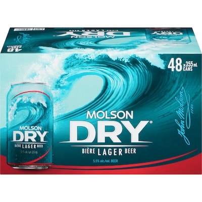 Molson Dry Lager Beer, 48 cans (ID required at pick-up) 48x355.0 ml, $0.41/100ml