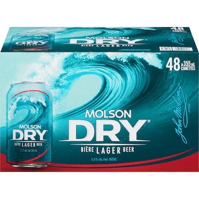 Molson Dry Bière Lager 48 canettes (Pièce d’identité requise au moment du ramassage) 48x355.0 ml, 0,41 $/100ml