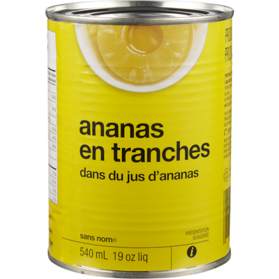 Sans Nom Ananas en tranches dans du jus d'ananas 540 ml, 0,46 $/100ml