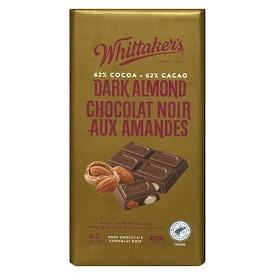 Whittaker’s Chocolat noir et amandes Whittaker’s 200 g 200 g, 2,50 $/100g