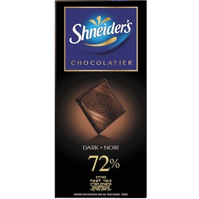 Shneider’s Chocolat noir 72 % cacao casher 100 g, 6,29 $/100g
