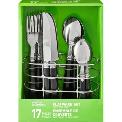 Everyday Essentials Flatware In Caddy, 17 Piece 17x1.0 ea, $0.94/1ea