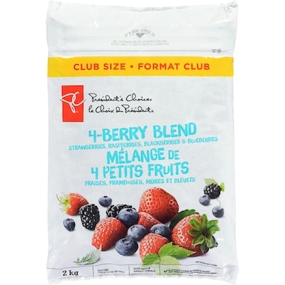 President's Choice Strawberries, Raspberries, Blackberries & Blueberries 4-Berry Blend, Club Size 2 kg, $0.80/100g