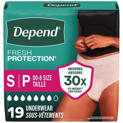 Depend Sous-vêtement d’incontinence Fresh Protection pour femmes adultes, jetable, degré d’absorption maximal, petite taille, rose fard, 19 unités 19 ea, 1,03 $/1ch