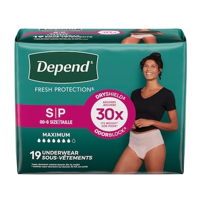 Depend Sous-vêtement d’incontinence Fresh Protection pour femmes, degré d’absorption maximal, P, couleur rosée, 19 unités 19 ea, 1,16 $/1ch