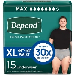 Fresh Protection Adult Incontinence Underwear for Men (Formerly Fit-Flex), Disposable, Maximum, Extra-Large, Grey, 15 Count