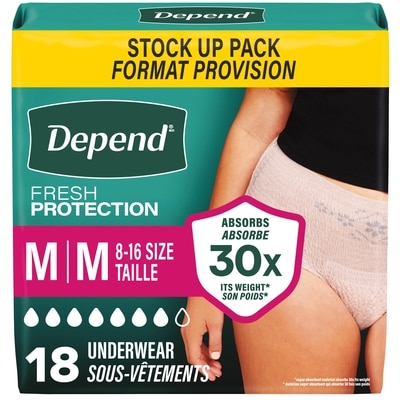 Depends Fresh Protection Adult Incontinence Underwear for Women, Disposable, Maximum, Medium, Blush, 18 Count 18 ea, $1.03/1ea