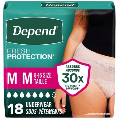 Depends Fresh Protection Adult Incontinence Underwear for Women, Disposable, Maximum, Medium, Blush, 18 Count 18 ea, $1.22/1ea