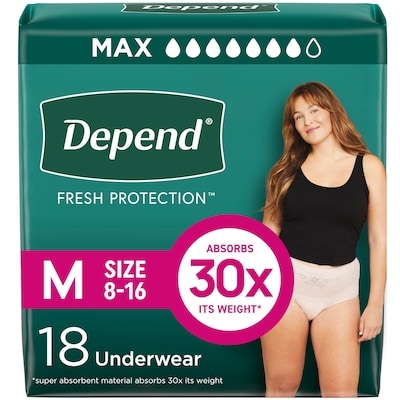 Depends Fresh Protection Adult Incontinence Underwear for Women (Formerly Fit-Flex), Disposable, Maximum, Medium, Blush, 18 Count 18 ea, $1.17/1ea