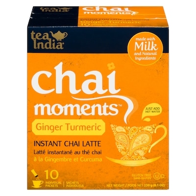 Tea India Chai Moments Instant Chai Latte Ginger Turmeric 10 Individual Packets 230 g, $2.82/100g
