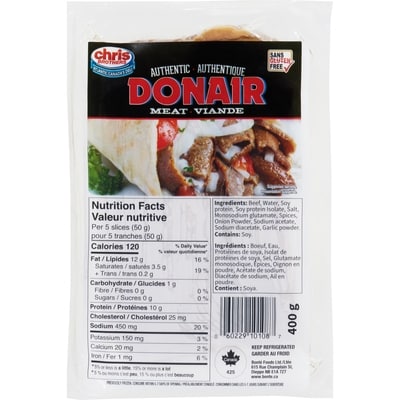 Chris Brothers Premium Sliced Donair 400 g, $2.00/100g
