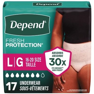 Depends Fresh Protection Adult Incontinence Underwear for Women, Disposable, Maximum, Large, Blush, 17 Count 17 ea, $1.09/1ea