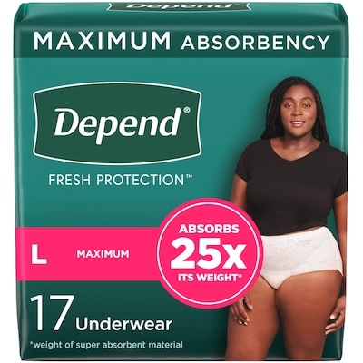 Depends Fresh Protection Adult Incontinence Underwear for Women (Formerly Fit-Flex), Disposable, Maximum, Large, Blush, 17 Count 17 ea, $1.29/1ea