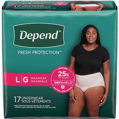 Depend Sous-vêtement d’incontinence Fresh Protection pour femmes, degré d’absorption maximal, G, couleur rosée, 17 unités 17 ea, 1,29 $/1ch