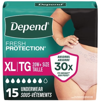 Depends Fresh Protection Adult Incontinence Underwear for Women, Disposable, Maximum, XL, Blush, 15 Count 15 ea, $1.23/1ea