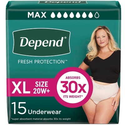 Depends Fresh Protection Adult Incontinence Underwear for Women (Formerly Fit-Flex), Disposable, Maximum, Extra-Large, Blush, 15 Count 15 ea, $1.47/1ea