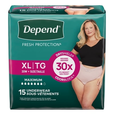 Depend Sous-vêtement d’incontinence Fresh Protection pour femmes, degré d’absorption maximal, TG, couleur rosée, 15 unités 15 ea, 1,47 $/1ch