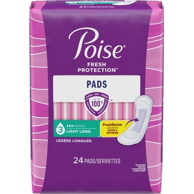 Poise Serviettes ultra minces pour incontinence Poise, absorption légère, longues, 24 serviettes 24 ea, 0,37 $/1ch