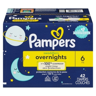 Pampers Couches Swaddlers Overnight, taille 6, 42 couches 42 ea, 0,69 $/1ch