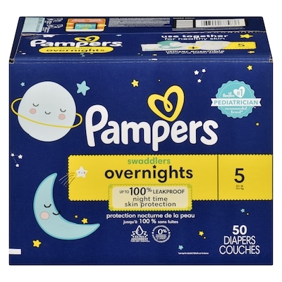 Pampers Couches Pampers Swaddlers Overnight, taille 5, 50 couches 50 ea, 0,58 $/1ch