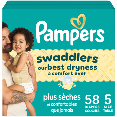 Pampers Couches Swaddlers, taille 5, 58 unités 58 ea, 0,47 $/1ch