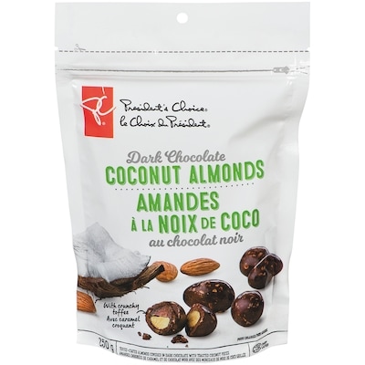 President's Choice Dark Chocolate Coconut Almonds 250 g, $4.00/100g