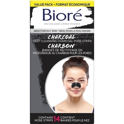 Biore Bioré Deep Cleansing Charcoal Pore Strips Value Pack for Instant Pore Unclogging and Blackhead Removal, 14ct  14 ea, $1.11/1ea
