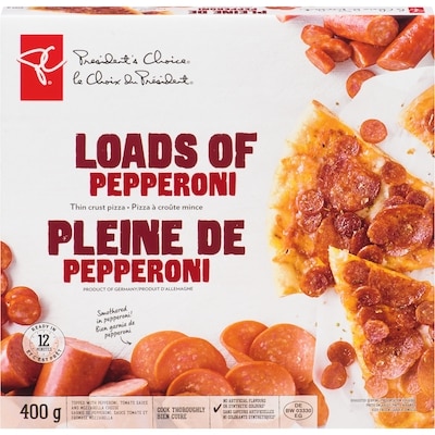 President's Choice Loads Of Pepperoni Thin Crust Pizza 400 g, $1.45/100g
