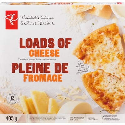 President's Choice Loads Of Cheese Thin Crust Pizza 405 g, $1.43/100g