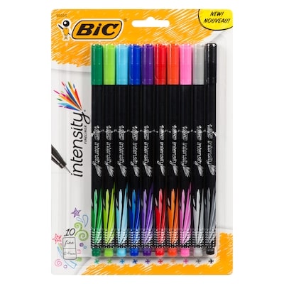 BIC Stylo marqueur à pointe fine BIC Intensity, pointe fine (0,4 mm), couleurs assorties, lot de 10 10x1.0 ea, 1,15 $/1ch