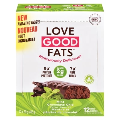LoveGoodFats Snack Bar Mint Chocolate Chip  12x39.0 g, $6.41/100g