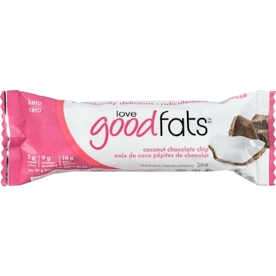 LoveGoodFats Barre collation noix de coco pépites de chocolat, paquet de 12 12x39.0 g, 7,26 $/100g