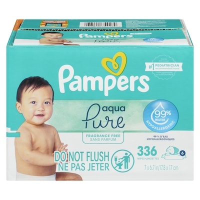 Pampers Lingettes pour bébés Aqua Pure Sensitive, 6X boîtes distributrices, 336 lingettes 336 ea, 0,07 $/1ch