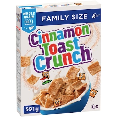 General Mills Cinnamon Toast Crunch Breakfast Cereal, Family Size, Whole Grains 591 g, $1.02/100g