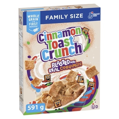 General Mills Cinnamon Toast Crunch Breakfast Cereal, Family Size, Whole Grains 591 g, $1.10/100g
